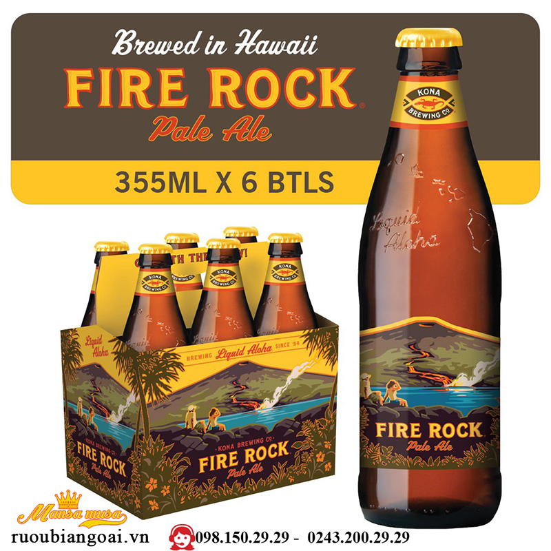 Bia Kona Fire Rock Pale Ale 4,8% - Chai 355ml - Bia Mỹ