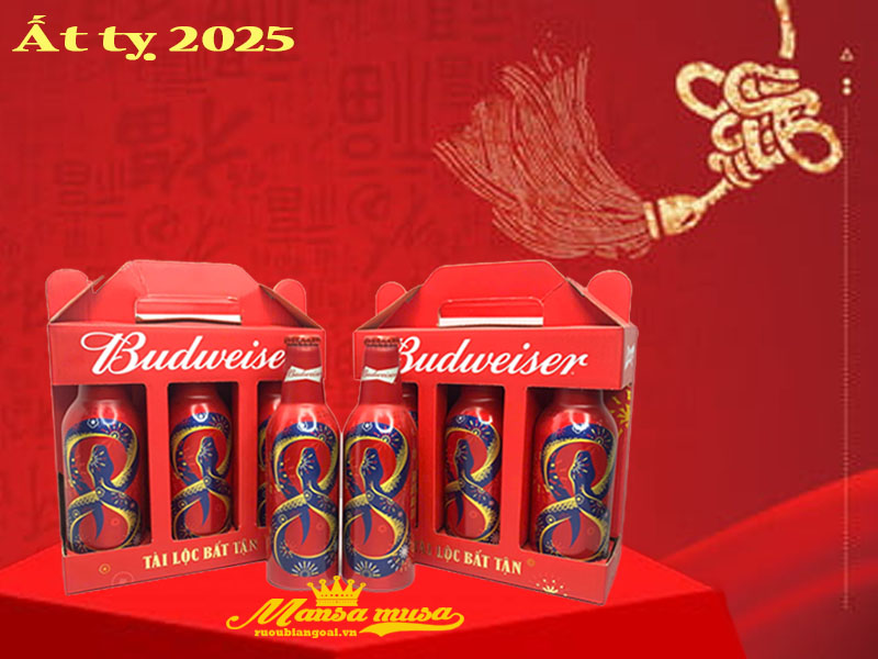 Xách quà tết bia budweiser alu chai nhôm (con rắn) 355ml