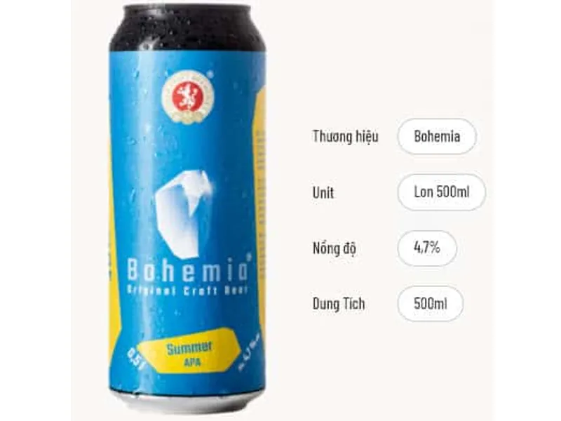 Bia lon bohemia summer apa 4,7%