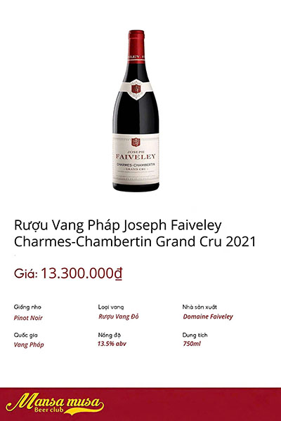 rượu vang joseph faiveley charmes chambertin