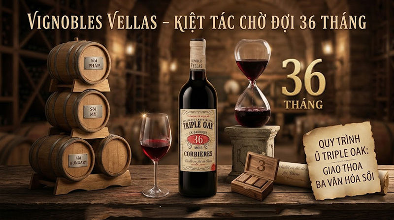 rượu vang triple oak 36 mois corbières