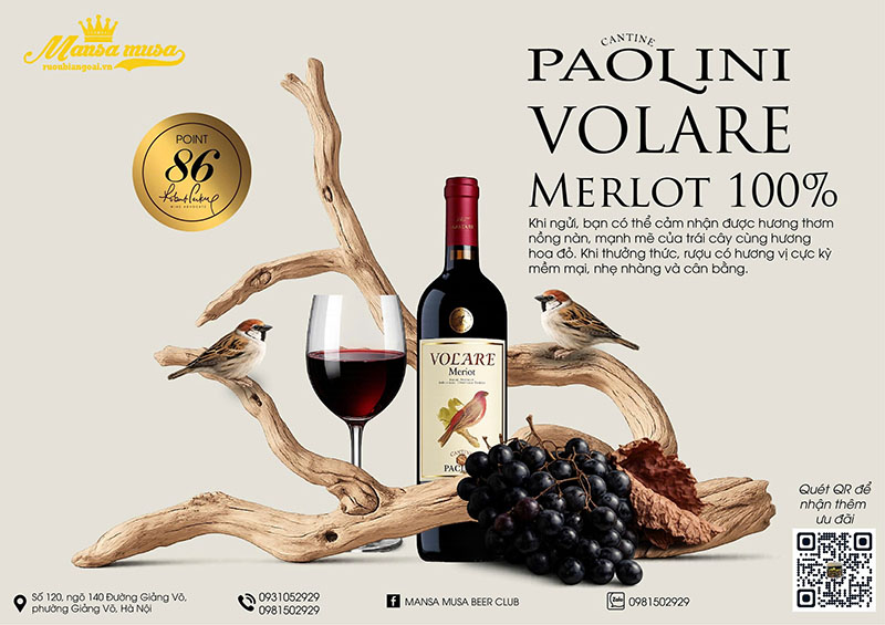 rượu vang ý paolini volare merlot