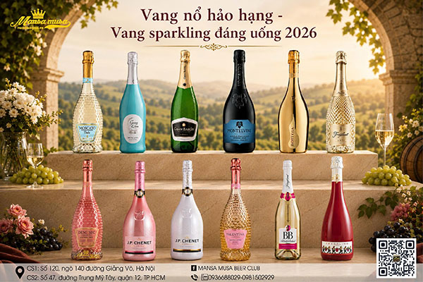 vang sparkling đáng uống 2026: top các dòng vang nổ hảo hạng
