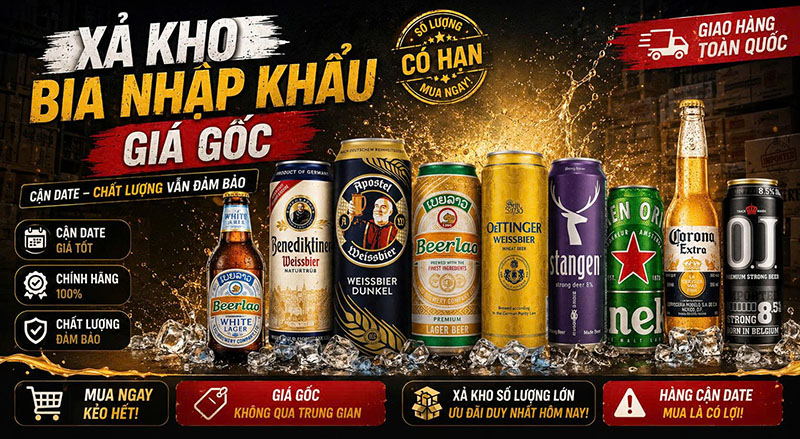 xả kho bia nhập khẩu giá gốc